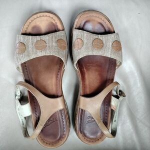 Dansko Canvas Leather Sandals Womens Size 42 11.5-12 Buckle Brown Tan